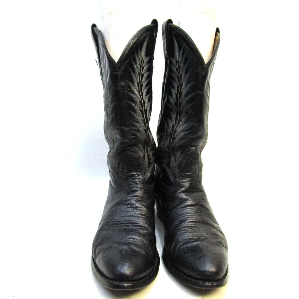 TONY LAMA Mens Size 8.5 EE Black Leather Cowboy Western Boots
